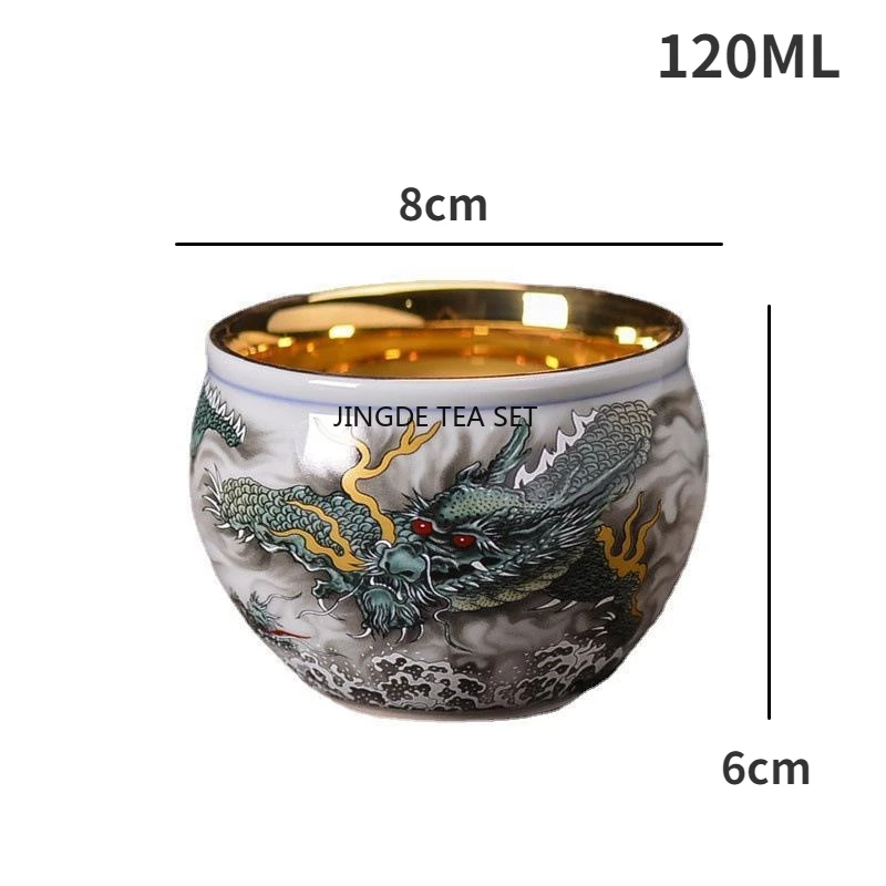 24k Green Dragon Tea Cup Chinese Dragon Gilt Tea Cup Creative Chinese Kung Fu Tea Set