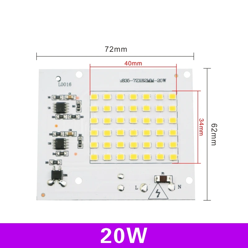 thumbnail image 1 of Chip LED SMD 2835 de 10 W, 20 W, 30 W, 50 W y 100 W, cuentas de luz de inundación de CA de 220 V a 240 V, lámpara de luz de inundación LED DIY para iluminación exterior, 1 of 5