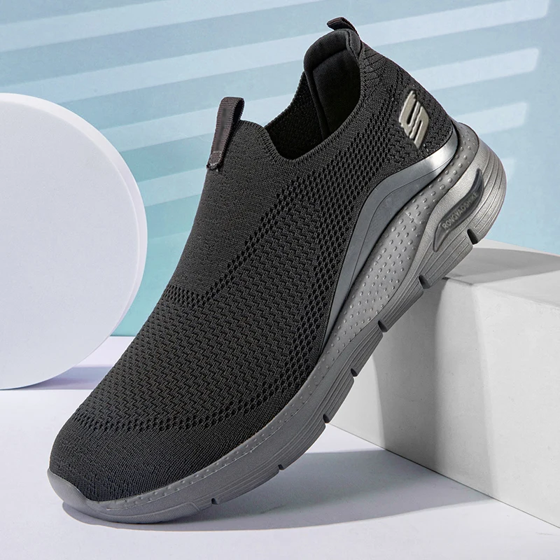 2025 Breathable Mesh Fabric Flyweave Shoes Men Elderly Four Seasons Anti-slip Shoes Men Healthy Step 3
