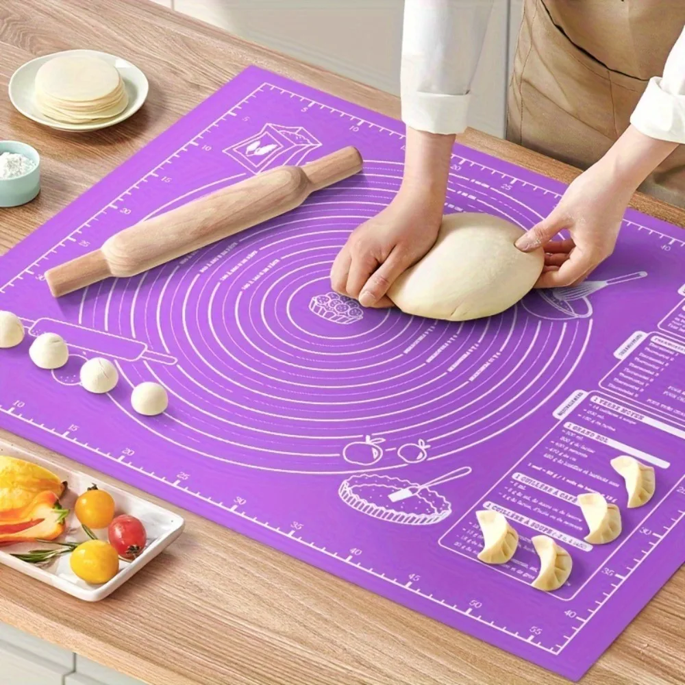 Food GradePlasticRolling Mat With Measuring Tool Non Slip Kneading Mat, Easy To Clean Non Stick Baking Mat ReusableBakingUtensil_voghion.com