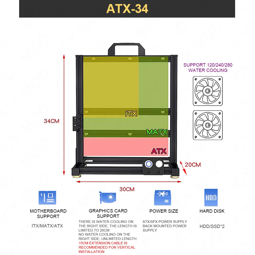 Aluminum Fully Open Chassis Frame Supports ITX/MATX/ATX Vertical Shell Player DIY Chassis PCIE3.0 GPU Vertical Installation MOD pc case,pc chassis,computer chassis frame