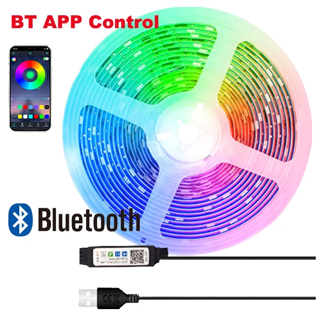 LED Strip Lights TV Background Lighting Colorful RGB 5050 USB 24keys Infrared Remote Long Distance Control Neon Light for Home BT APP Control