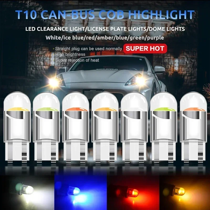 10x Newest W5W Led T10 Car Light COB Glass 6000K Auto Automobiles License Plate Lamp Dome Read DRL Bulb Style 12V