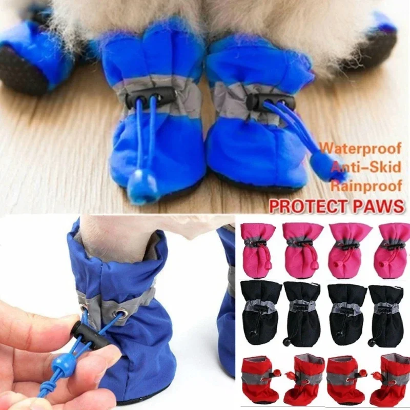 

4PCS Pet Dog Footwear Soft Antiskid Puppy Shoes Cover Rain Shoes Outdoor