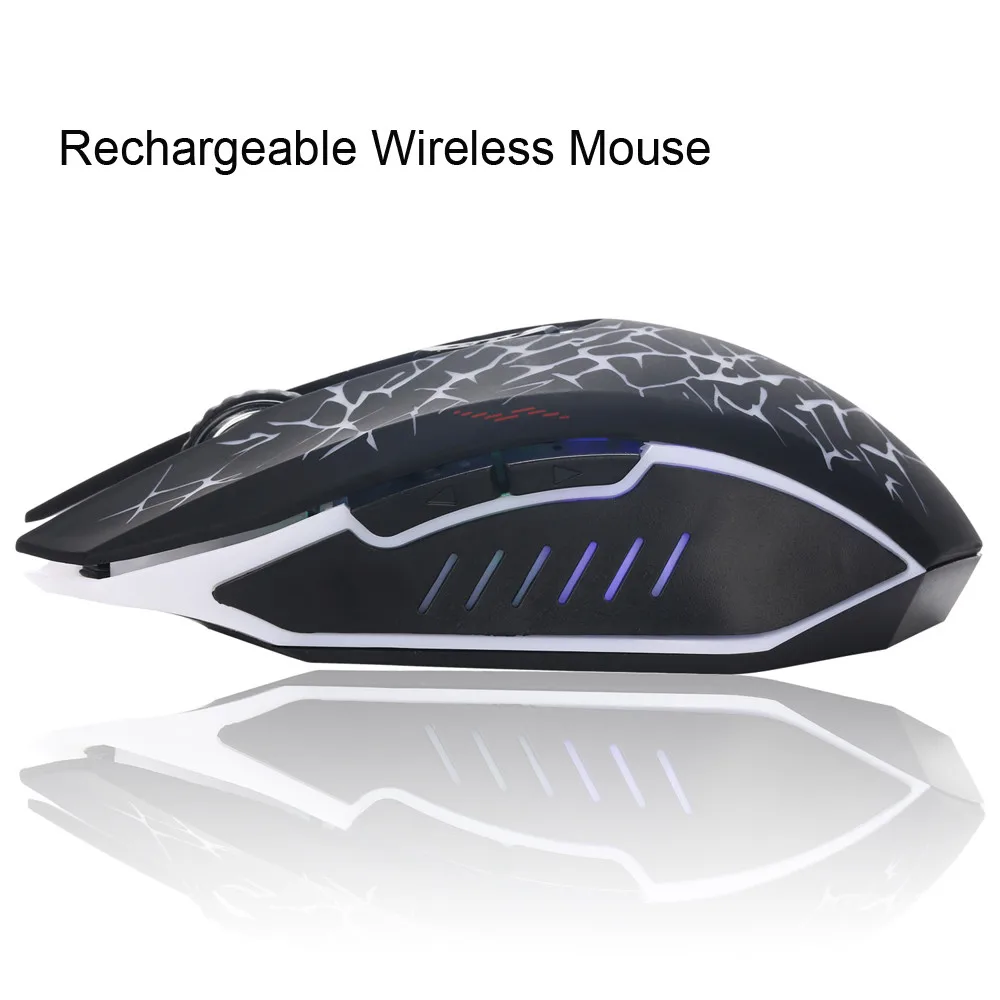 W200 Crackle 6 Button 2400 DPI Wireless Silent Mouse Rechargeable Wireless Silent LED Backlit USB Optical Ergonomic Gaming Mouse desktop mouse