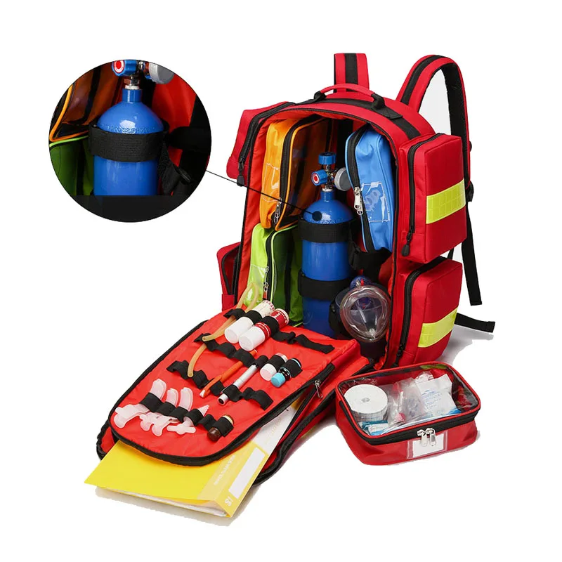 Outdoor Emergency Rescue First Aid Kits Large Capacity Medical Bag Empty Waterproof Reflective 2L Oxygen Tank ECG Backpack