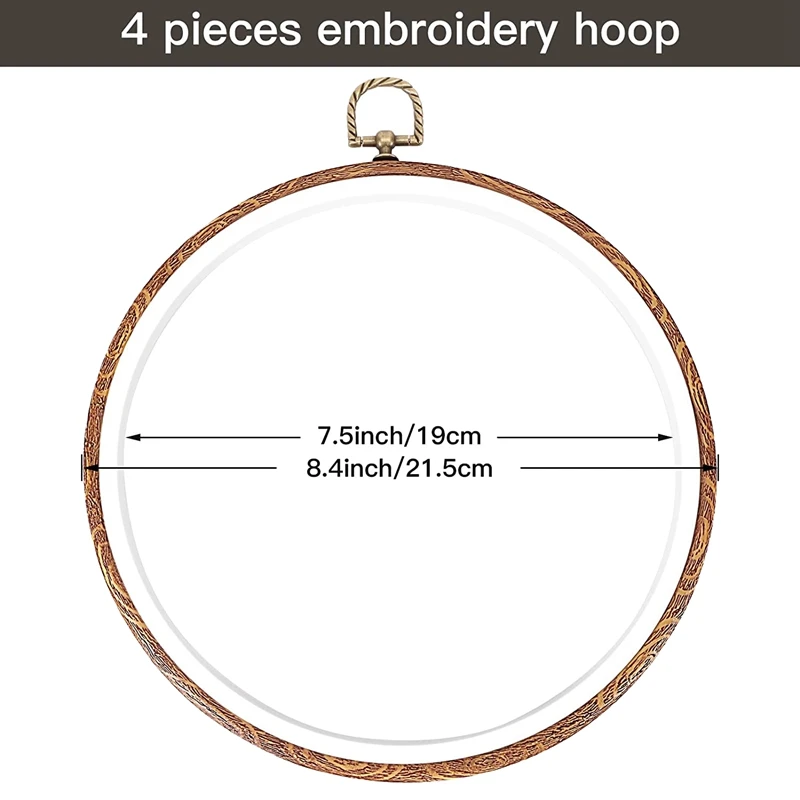 4 Pieces 8.4 Inch Embroidery Hoops Imitated Wood Display Frame Bulk Circle Embroidery Hoops