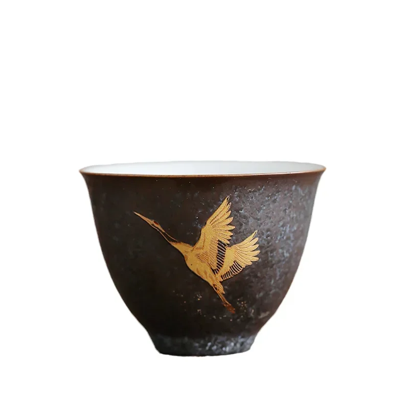 Chinese Vintage Ceramic Teacup Handmade Pottery Tea Bowl Portable Travel Personal Meditation Cup Household Tea Set Master Cups Tea Cup