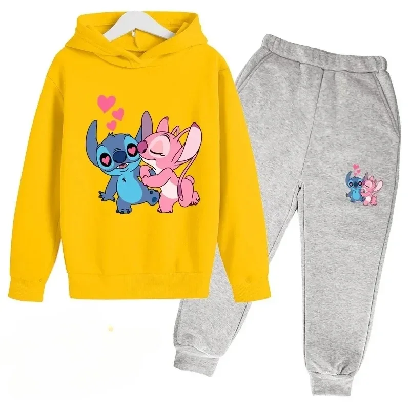 thumbnail image 1 of Conjunto de 2 piezas de sudadera y pantalones con estampado de dibujos animados de Disney Stitch para niños de 3 a 14 años, ropa deportiva informal para niños y niñas, 1 of 5
