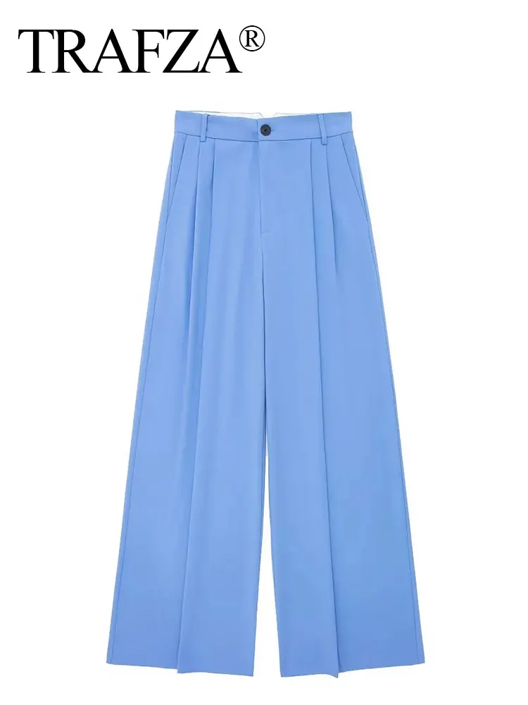 HH Wide Leg Pants for Women Zipper High Waist Loose Pants Woman Summer Pleated Women's Pants Streetwear Casual Trousers