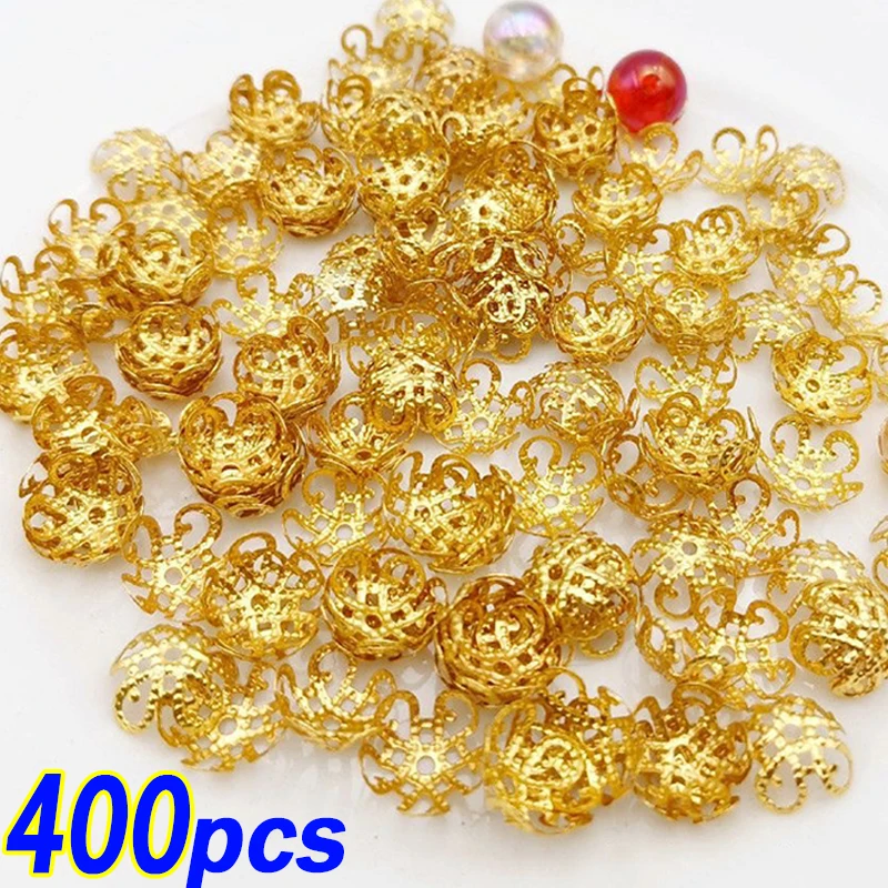 

200/400pcs DIY Jewelry Beads Caps 10mm Rhodium Bulk Flowers Earring Necklace Making Findings Supplies Charm Spacer Loos