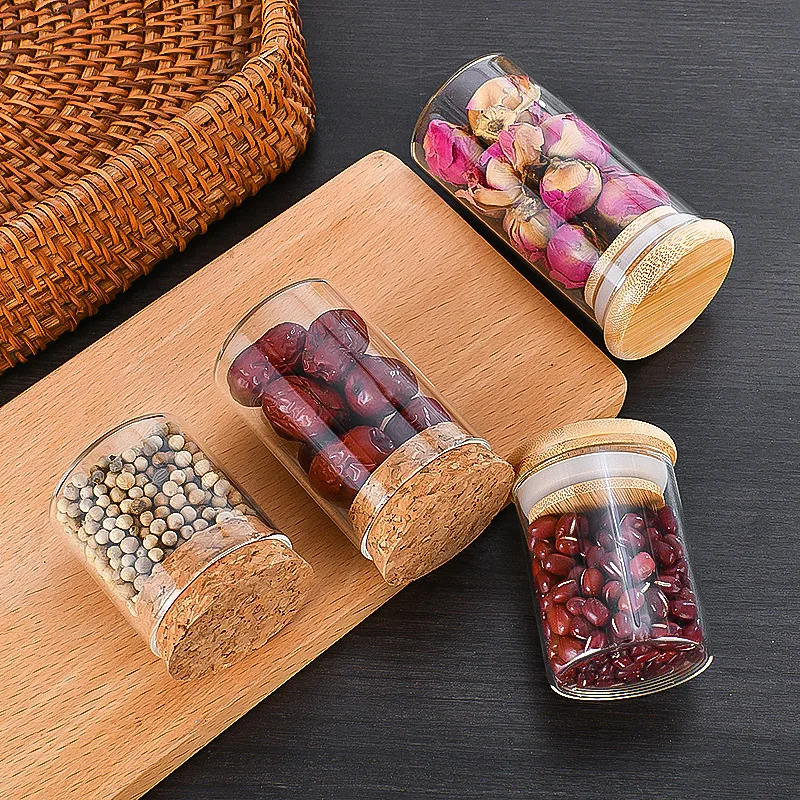 10X Glass Food Storage Container With Cork/Bamboo Lids Large Capacity Sealed Glass Bottles Pot Jar For Kitchen Organizer Tools 2