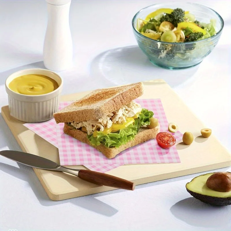 100PCS Pink Grease-Resistant Food Wrapping Paper Sheets 18×18cm Square Coated Oil-Proof... - SKU GRFW1537 - UGI Packaging