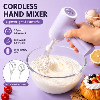 Wireless Electric Egg Beater Rechargeable Hand Mixer with 2 Whisk Heads Handheld Baking Whip for Cream Cakes and Home Use 1