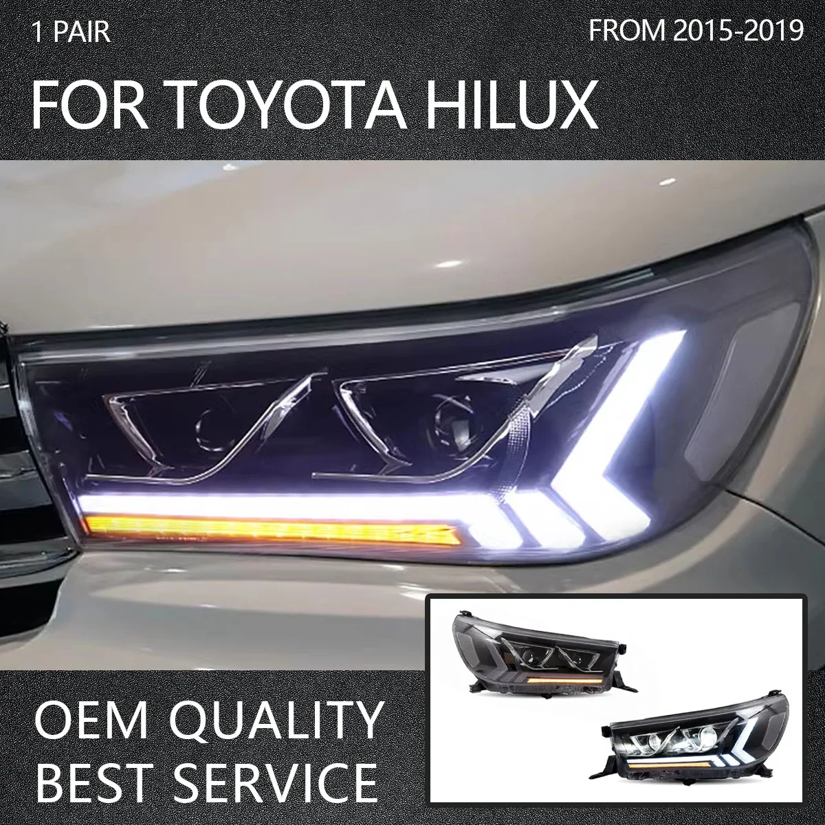 

Light Headlight Plug And Play Head Lamp Revo Vigo Rocco Fron New LED day light assembly For Toyota Hilux 2015-2019