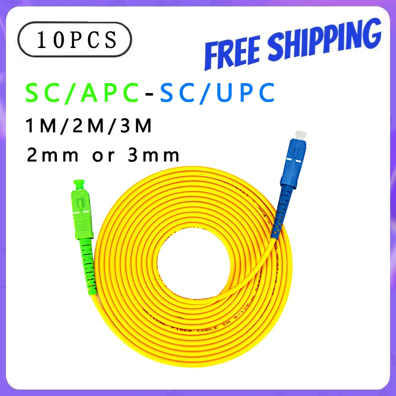 

Free Shipping 10PCS/Lot SC/APC-SC/UPC-SM 2mm/3mm Fiber Optic Jumper Cable Single Mode Extension Patch Cord