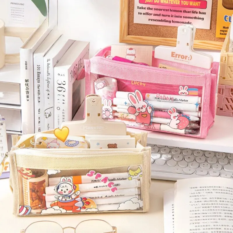 Pencil Case Cute Cartoon 6-layer Transparent Multi-functional Storage Stationery Box School Supplies 1pc