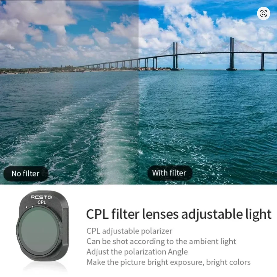 Filtre ND8 monté sur objectif de drone, réduisant la lumière pour des vidéos fluides