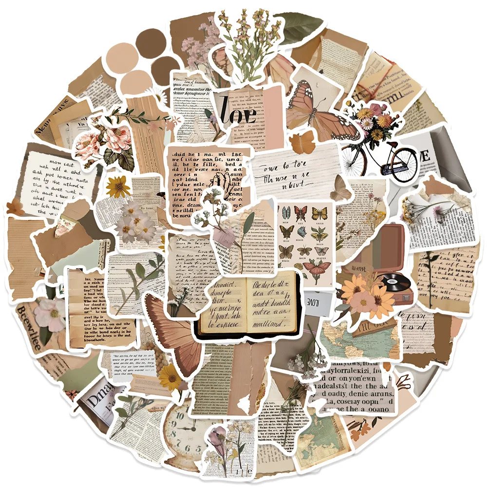 10/30/50Pcs Decorative Paper Stickers Retro Art Waterproof Graffiti for Luggage Laptop Phone Diary Planner Scrapbook