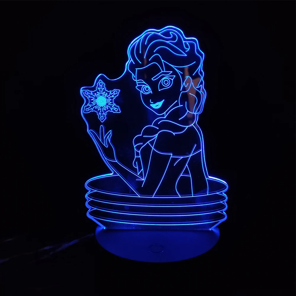 portable night light Disney 7/16 Color 3D Night Light Frozen Anna Elsa Princess LED Touch Remote Control Desk Lamp Children's Toy Birthday Gift decorative night lights Night Lights