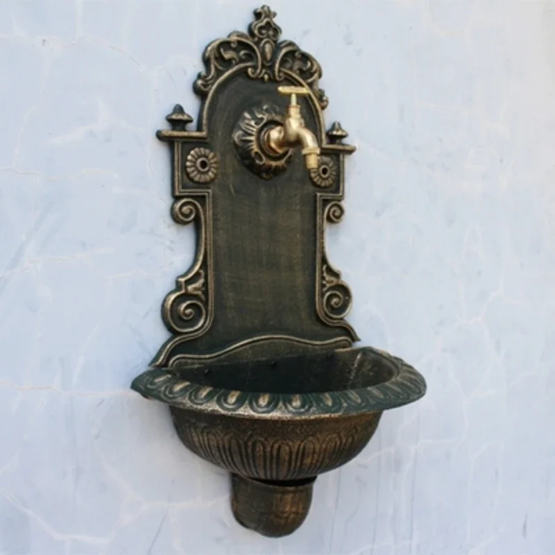 Antique Gold Cast Iron Wall Mounted Hand Sink Farm House Home Garden Decor Heavy Metal Wash Stand Handmade Wall Decor Wash Basin