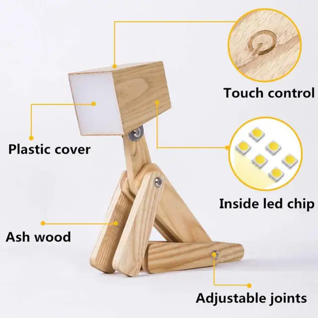 Lampe USB créative en forme de chien, Protection des yeux en bois – Image 6