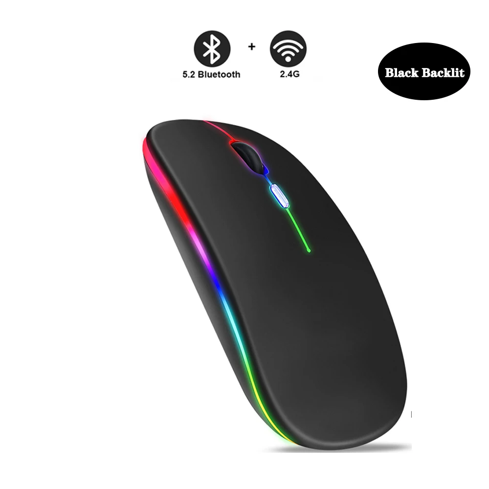 Mouse sem fio bluetooth 2.4ghz modos duplos rgb recarregável silencioso fino mouse sem fio compatível para pc ipad laptop computador