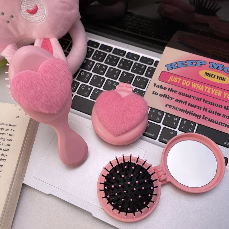 Portable Plush Heart Shaped Hairbrus Folding Massage Comb Head Massage Airbag Comb Anti-Static Girl Hair Combs Styling Tool