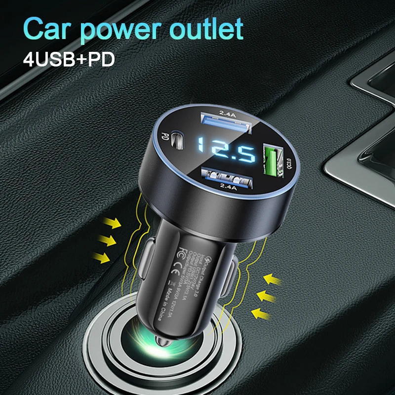 4-port car charger 3 USB plus 1 PD hole for quick charging at the same time car power divider suitable for 12V-24V models