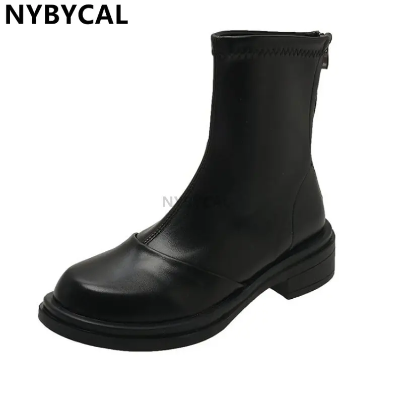 Winter Warm High Heels Boots For Women Square Toe Shoes Ladies Fashion Platform Thick Sole Short Boots 2023 Ladies Ankle Booties