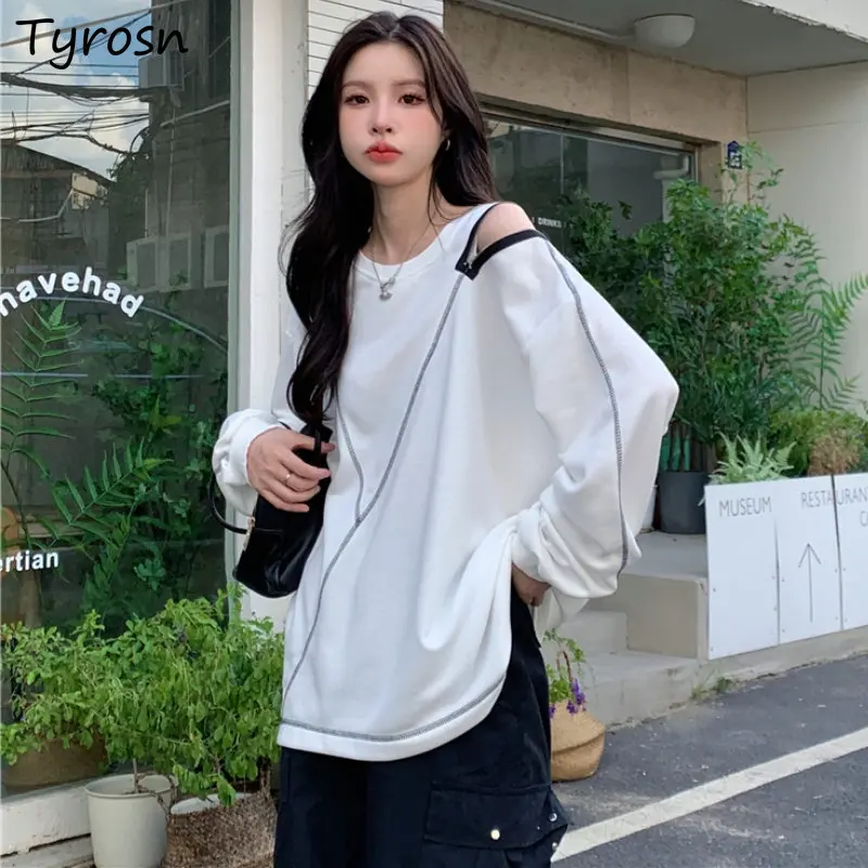 

Off Shoulder Sweatshirts Women Design Personality Panelled Creativity Loose Ulzzang Streetwear All-match Leisure Spring Unisex