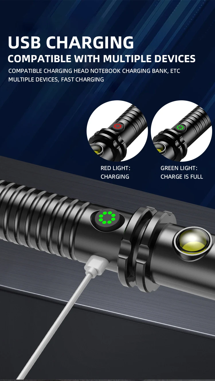 LED Flashlight Portable with Broken Window Cone USB Charging