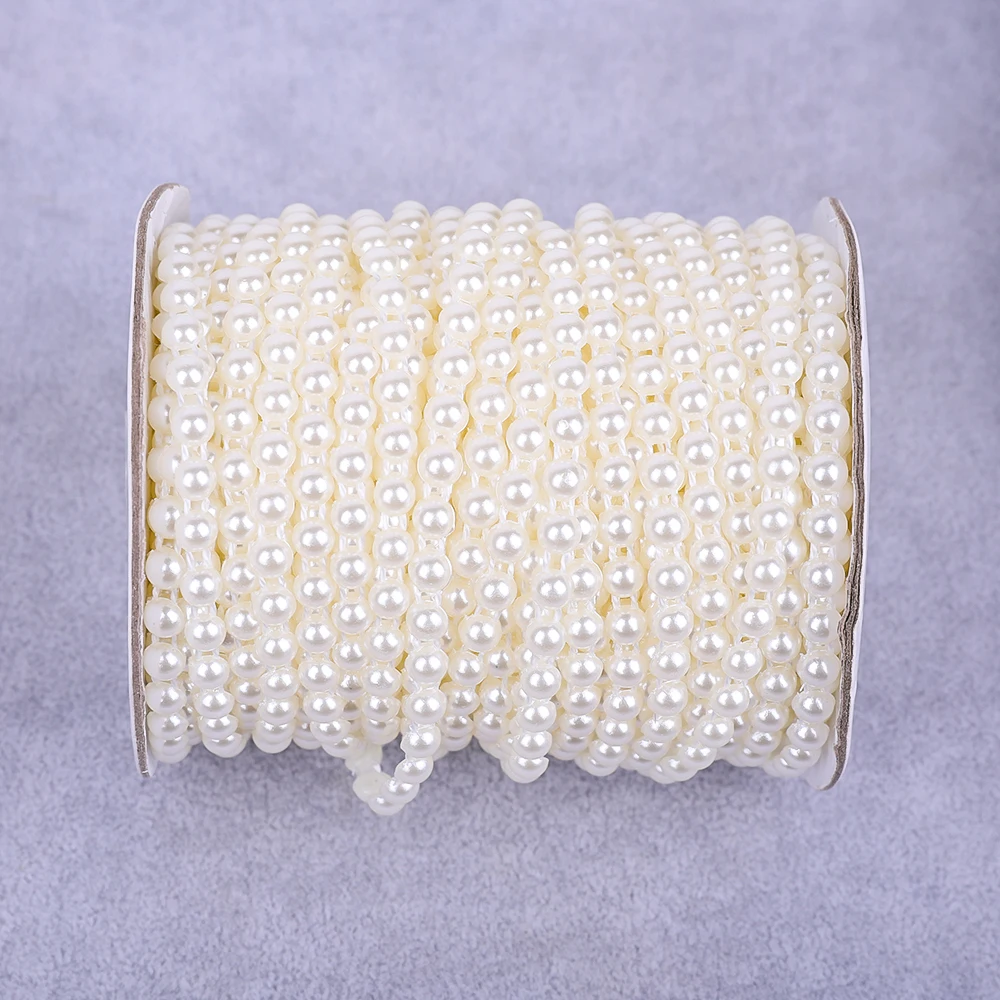 4mm 6mm 25yards/rolle Gold Perle Strass Tasse Kette Glas Dichten Strass ABS Perle Kette Trim bekleidung Tasse Kette Für Kleidungsstück – Detail 4