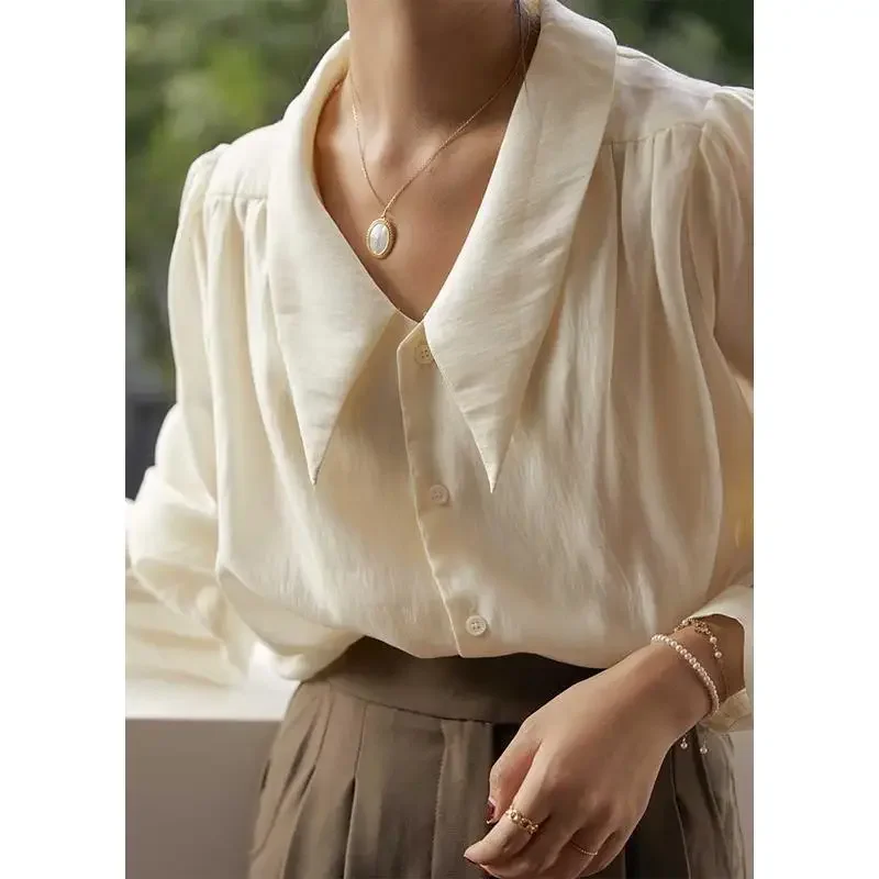 Deeptown Vintage Elegant Chiffon Blouses Women Old Money Style Shirts Puff Sleevs Chic V-neck Office Wear Casual Sexy Mesh Tops
