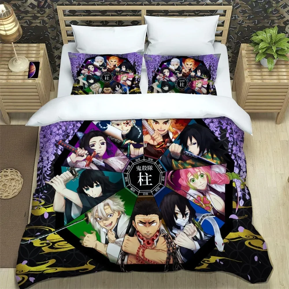 Demon Slayer bedding set soft bed cover pillowcase singledouble Japanese manga Children and adolescents sheet set 2