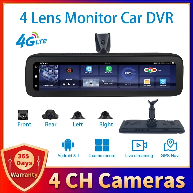 

Three Videos Mirror Cameras 2GB+32GB Dash Cam 4G Android HD 1080P Auto Camera GPS WIFI ADAS Car DVR With Rear View