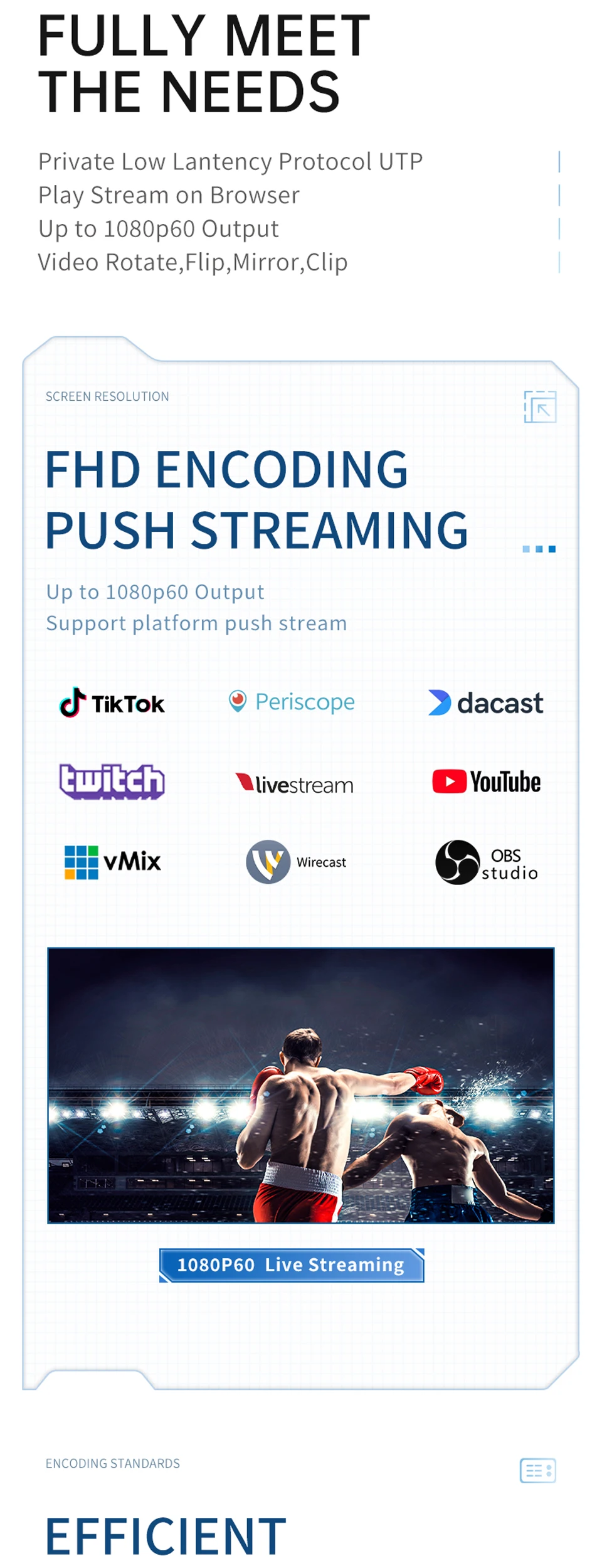 One Key Recording H265 HEVC H264 Live Stream IPTV Transmitter ONVIF RTSP SRT RTM