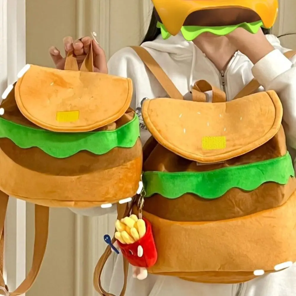 

Storage Bags Large Capacity Girls Shoulder Bags Cartoon Burger Bag Kindergarten School Bag Kids Pack Hamburger Plush Backpack