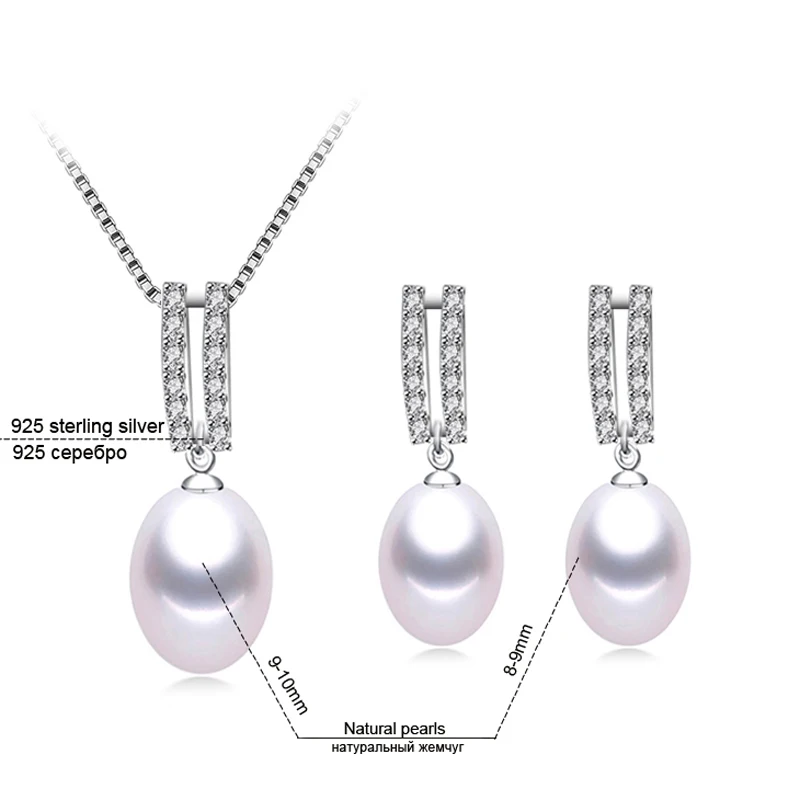 Pearl Jewelry Set Natural Freshwater Pearl Necklace and Earrings set 925 Sterling Silver For Women