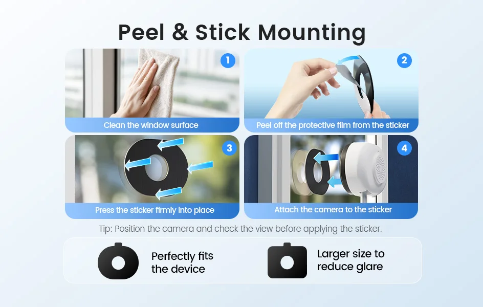Peel and stick mounting system for window camera