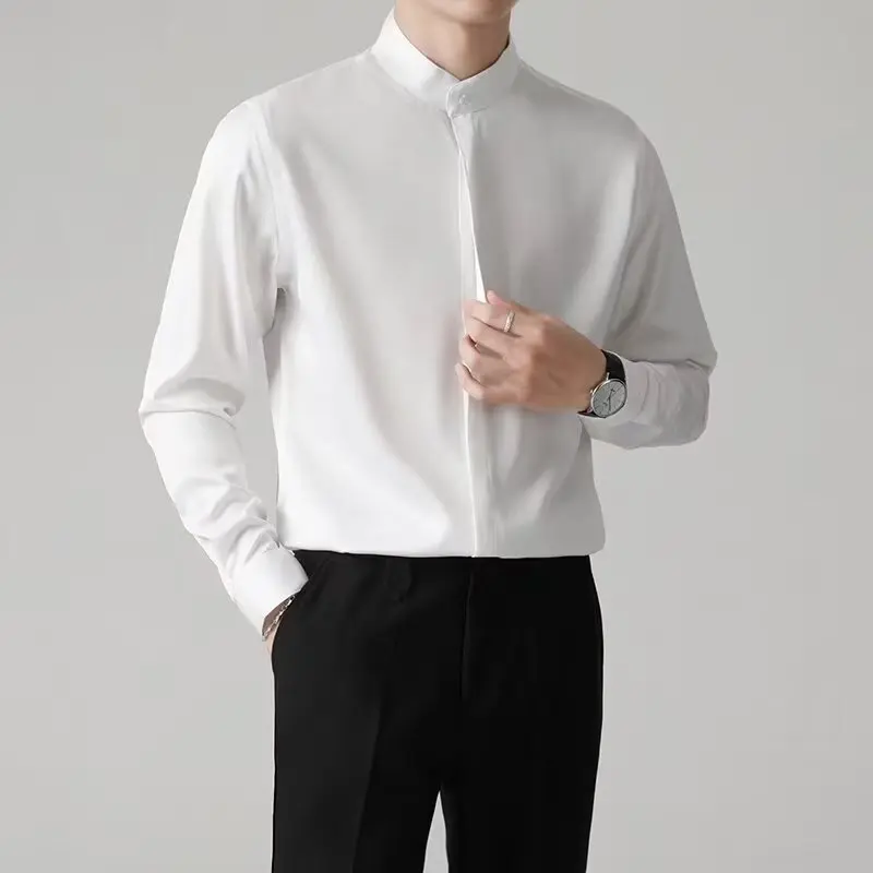 Chemise à manches longues pour homme à col mandarin
