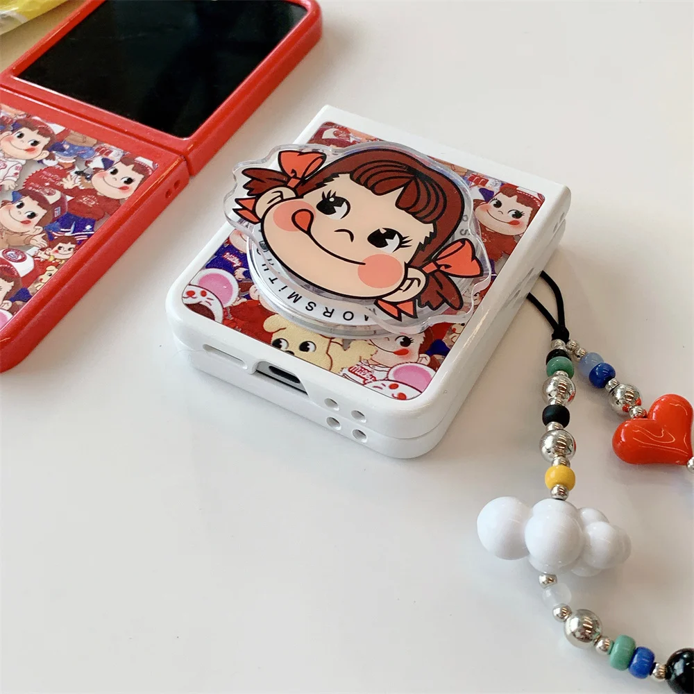 Chic Cartoon Girl Phone Case with Magsafe Stand and Chain - Luxury Stylish Cover