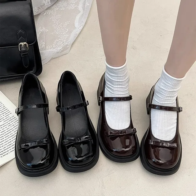 French retro high heel Mary Jane shoes for women summer bow brown round toe British style small leather shoes 2