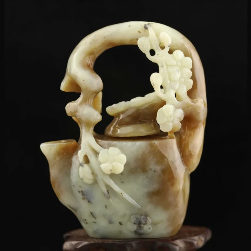 

Old China Natural hetian Jade Hand Carved statue flower bottle pot a