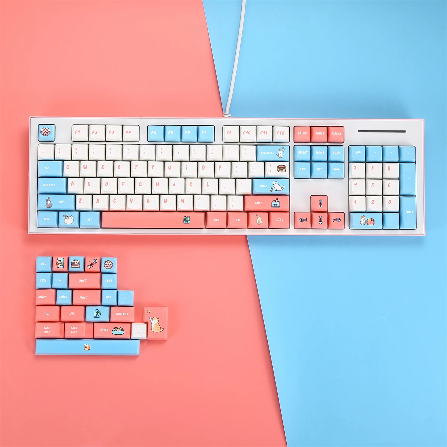 

104+24 XDA Keycaps Set PBT Dye Sublimation ANSI ISO Layout for GK61 64 68 84 87 104 108 Mechanical Keyboards (Cute Cat)