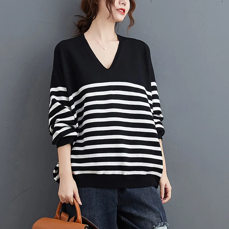 

Fashion Women Sweaters 2023 Casual Splicing of V-neck Conventional Sleeves Jerseys Women's Sweater Blusa De Frio Feminina