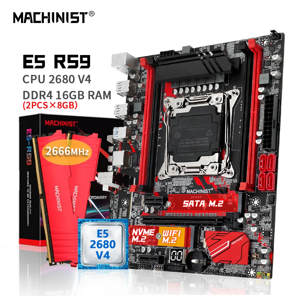 

MACHINIST X99 материнская плата Combo Kit LGA2011-3 процессор Xeon E5 2680 V4 CPU DDR4 16 Гб 2666 МГц RAM NVME M.2 WIFI четырехканальный RS9