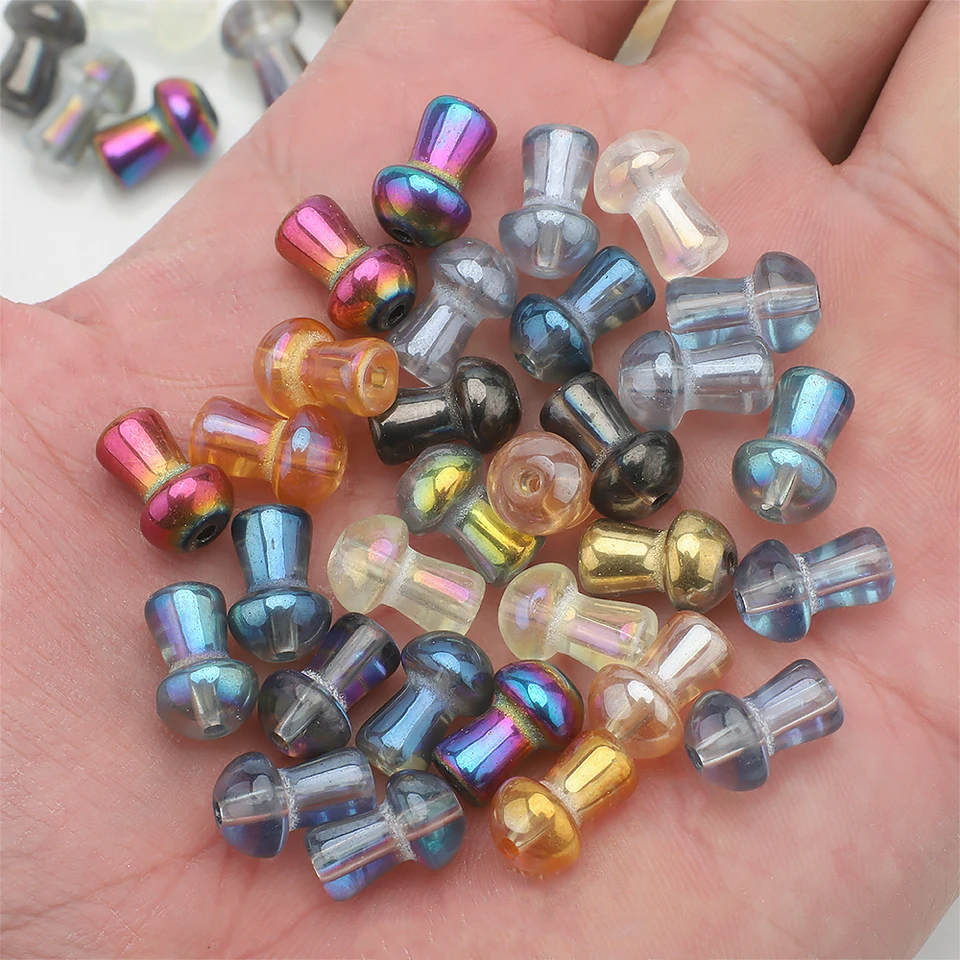 50pcs 8x12mm 램프워크 크리스탈 유리 버섯 모양 펜던트 공예품 DIY용 루즈 스페이서 비즈 휴대폰 체인 제작용 쥬얼리 액세서리