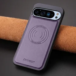 Luxury PU Leather Magnetic Phone Case with Wireless Charging Capability - Google Pixel10 ProXL (Purple)