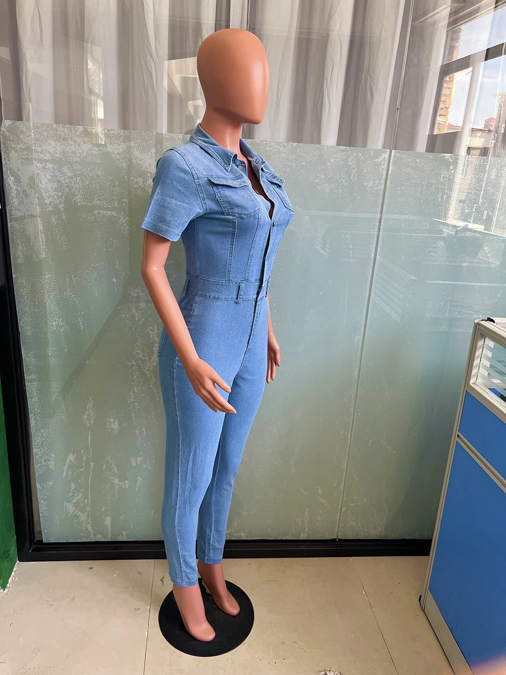 Jeans Stretch Overalls Sexy Women Turn Down Collar Elegant Blue Denim  Casual Jumpsuit Rompers - AliExpress